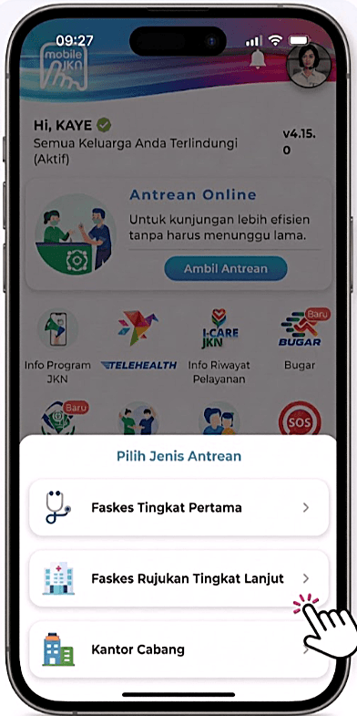 Panduan Mobile JKN langkah 6: Pilih Jenis Antrean
